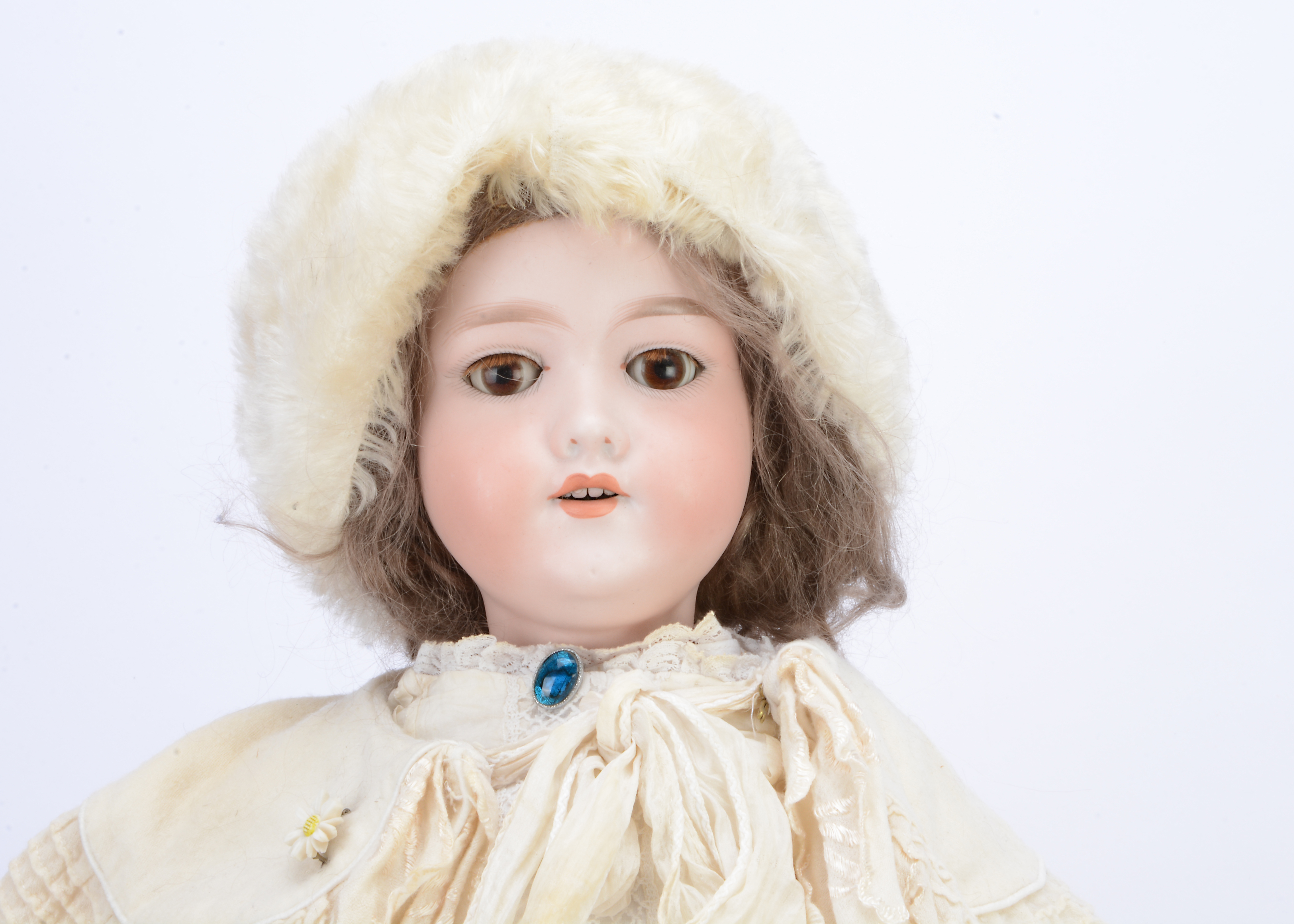 An Armand Marseille 390n child doll,  with brown lashes sleeping eyes, brown mohair wig, composition body